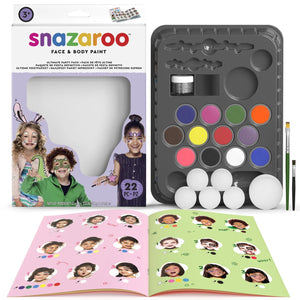 Snazaroo face and body paint kit with paint palette, stickers, and a book on a white background