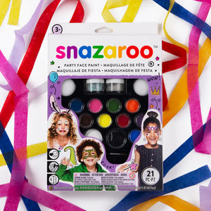Snazaroo face paint kit packaging with colorful ribbons in the background