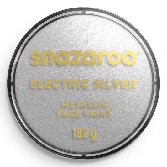 Snazaroo electric silver metallic face paint container on a white background