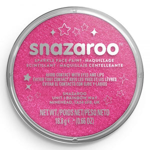 Pink snazaroo face paint container with silver lid on a white background