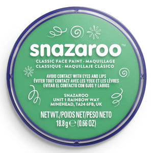 Snazaroo face paint container with green lid and white label on a white background