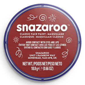 Snazaroo face paint container with red label and blue rim on a white background