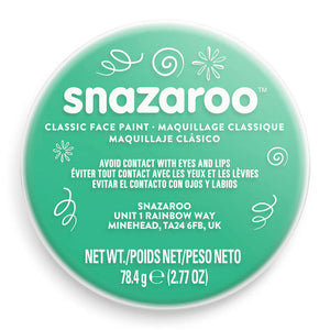 Snazaroo face paint container with green lid and white label on a white background