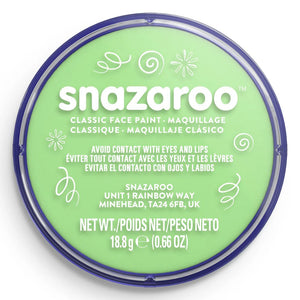 Snazaroo face paint container with green lid and white label on a white background