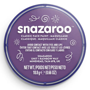 Snazaroo face paint container with purple lid and white label on a white background