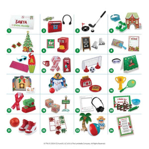 efl on the shelf advent calendar with small toys and items on a white background