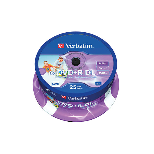 Verbatim DVD-R DL 8x 8.5GB No ID Wide Printable Spindle (Pack of 25) 43667