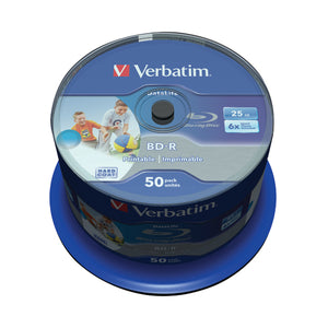 Verbatim BD-R Printable Spindle 6x 25GB (Pack of 50) 43812