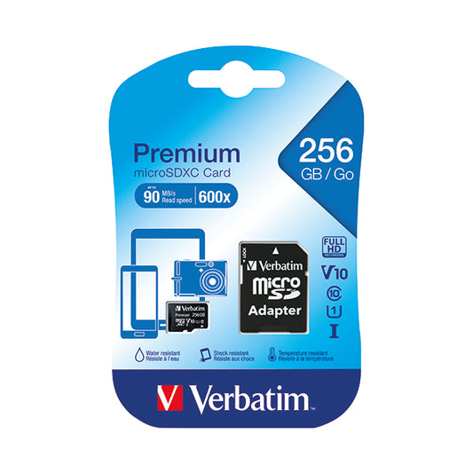 Verbatim Premium Micro SDXC Card with Adapter 256GB C10/U1 44087