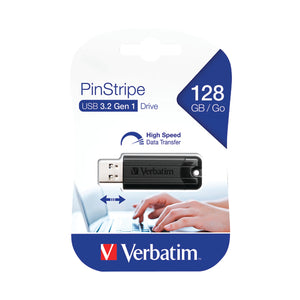 Verbatim Pinstripe USB 3.0 Flash Drive 128GB Black 49319