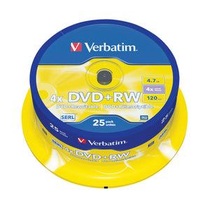 Verbatim DVD+RW Spindle 4x 4.7GB (Pack of 25) 43489