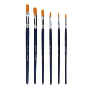 Set of paint brushes with black handles and orange bristles on a white background