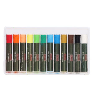 Set of colored markers in a clear plastic case on a white background
