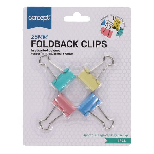 Binder Clips - Coloured 4 x 25mm