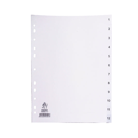 A4 White 1-12 Polypropylene Index WX01354