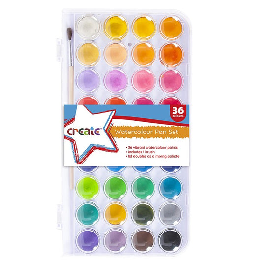 Create Watercolour Pan Set (36 Colours and 1 Brush)