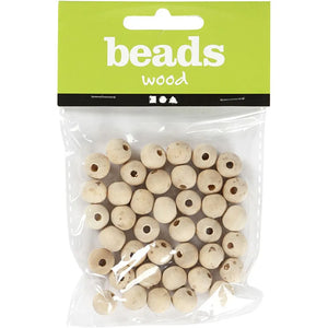 Wooden Beads - D: 10mm and Hole Size 2.5 mm (40 Pack)