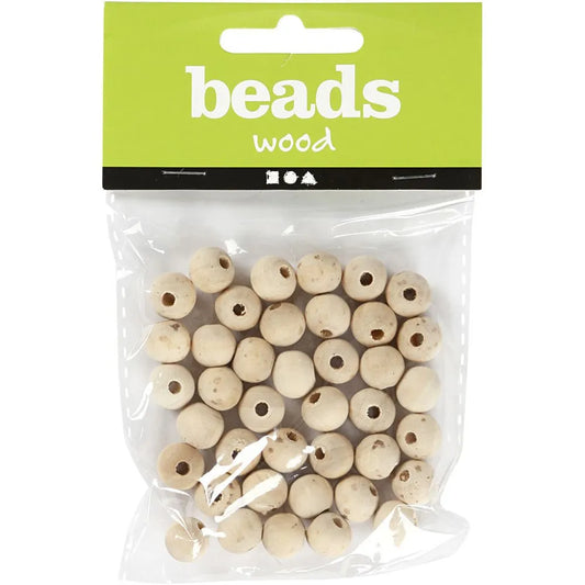 Wooden Beads - D: 10mm and Hole Size 2.5 mm (40 Pack)