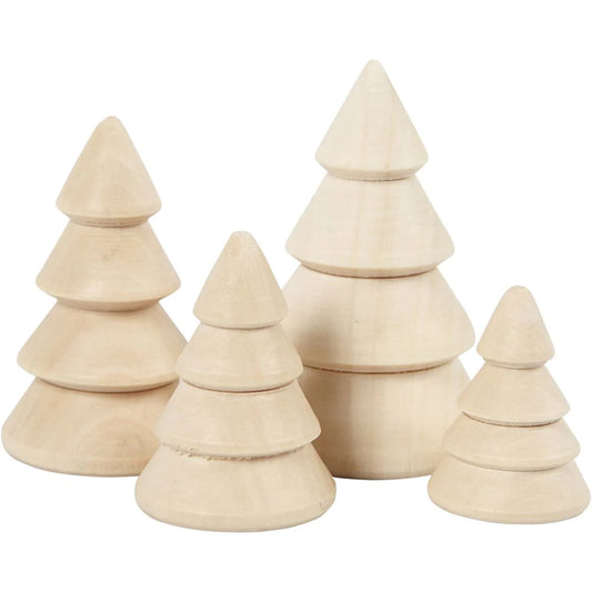 Set of wooden Christmas trees on a white background