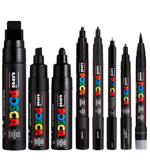 POSCA COLLECTION 8pc BLACK ASSORTED NIB SIZES