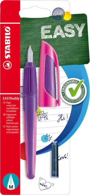 Stabilo Ergonomic EASYbuddy M Nib Fountain Pen - Purple/Magenta (Blue Ink Cartridge)