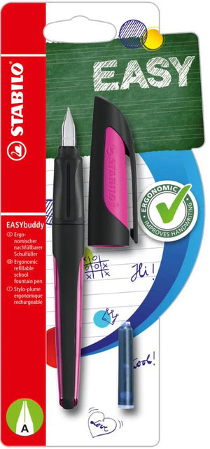 Stabilo Ergonomic EASYbuddy A Nib Fountain Pen - Black/Magenta (Blue Ink Cartridge)