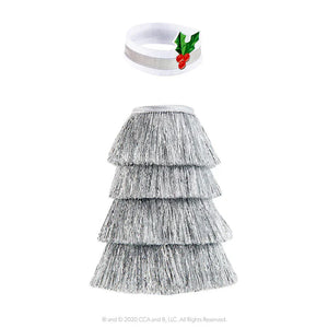 The Elf on the Shelf Claus Couture® Tiny Tinsel Dress in sparkling silver on a white background