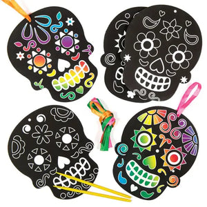 Day of the Dead Scratch Art Decorations (Pack of 6