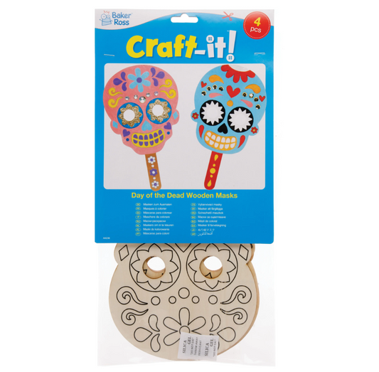 Day of the Dead Wooden Masks (Pack of 4)