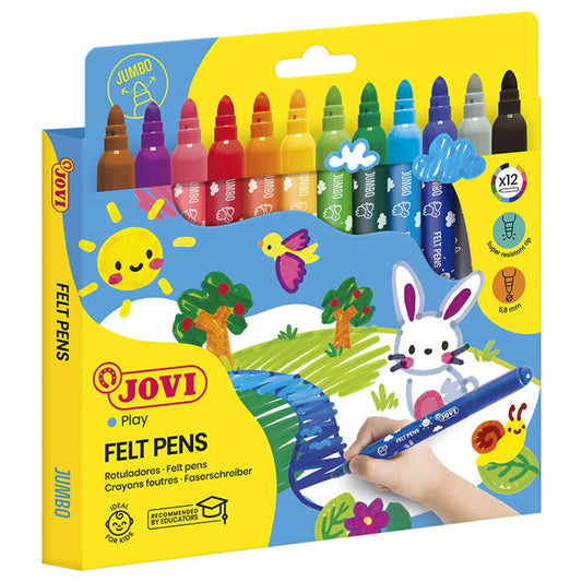 Jovi Jumbo Felt Tip Pens (Pack of 12 Assorted Colours)