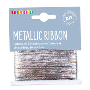 Playbox Metallic Ribbon 10m x 3 mm - Silver