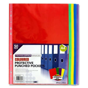 A4 Punched Pockets - Coloured (50 Pack)