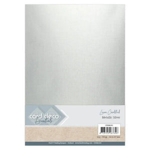Card Deco Metallic Linen Cardboard - Silver (6 Pack)