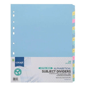 Concept Extra Wide A-Z Subject Dividers - 20 Part