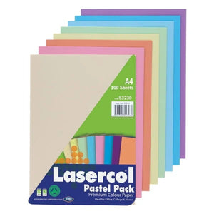 Lasercol A4 Activity Paper 80gsm - Pastel Colours (100 Sheets)