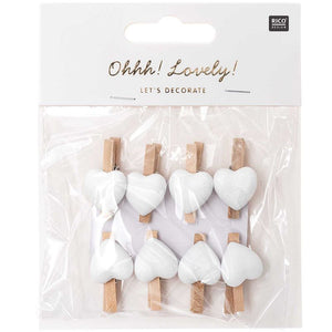 DECO CLIP NATURE, WHITE HEART 8 PCS