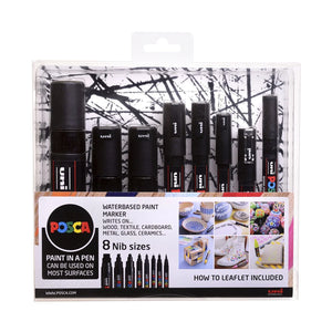 POSCA COLLECTION 8pc BLACK ASSORTED NIB SIZES