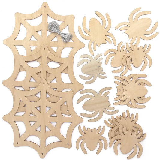 Spider Web Wooden Decoration Kits (Pack of 3)