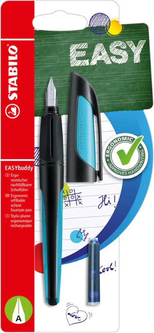 Stabilo Ergonomic EASYbuddy A Nib Fountain Pen - Black/Blue (Blue Ink Cartridge)
