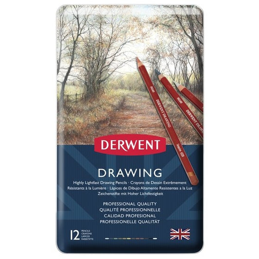 DERWENT DRAWING PENCILS TIN OF 12