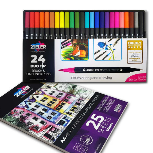 24 Duo Tip Colour Pens  A4 Zieler Pad Bundle