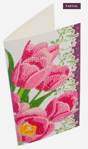 Crystal Art Card Pink Tulips 11x22cm