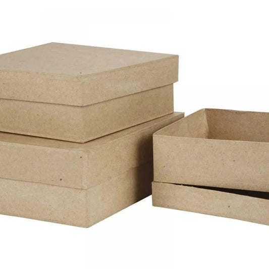 Square Boxes H: 5+6+7.5cm Size 16+18+20cm (3 Pieces) Kit
