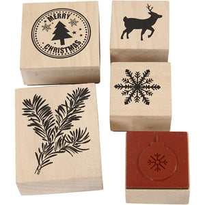 Rubber stamps set, christmas, 5 asstd./ 1 pack