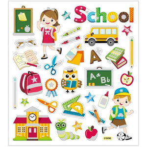 Fancy Glitter Stickers, school, 15x16,5 cm, 1 sheet