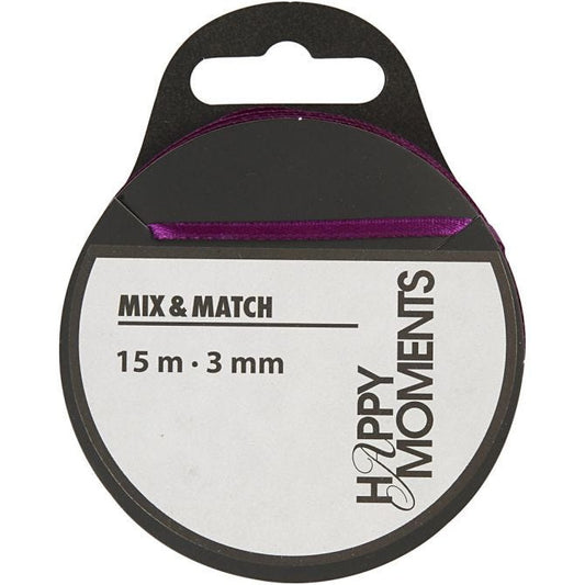Satin Ribbon, W: 3 mm, Dark Purple, 15 M, 1 Roll