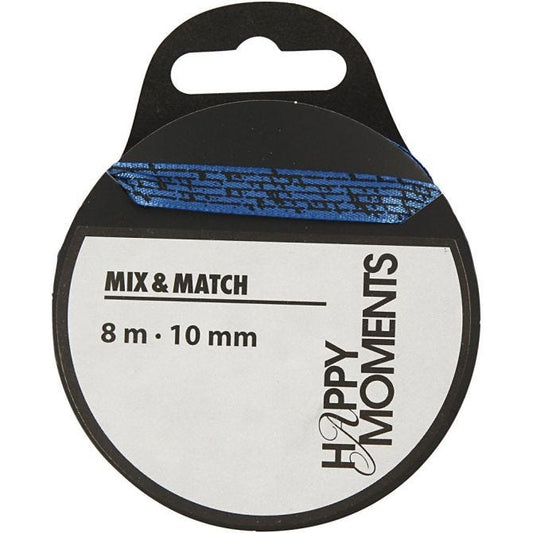 Satin Ribbon With Print, W: 10mm, Light Blue, 8 M