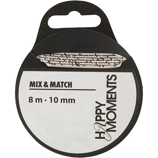 Satin Ribbon With Print, W: 10mm, Sand, 8 M, 1 Ro