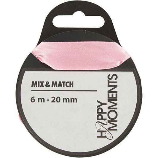 Satin Ribbon, W: 20mm, Light Red, 6 M, 1 Roll
