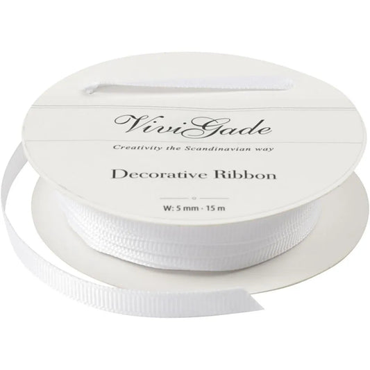 Decoration Ribbon, white, W: 6 mm, 15 m/ 1 roll